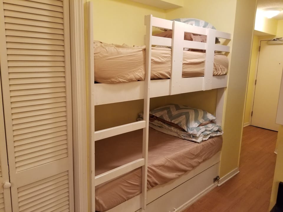 Twin size bunk beds in the hallway