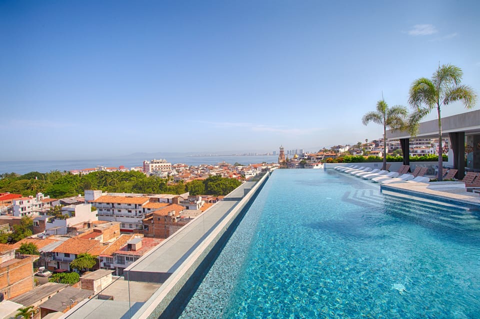 Rooftop pool facing PV dowtown
