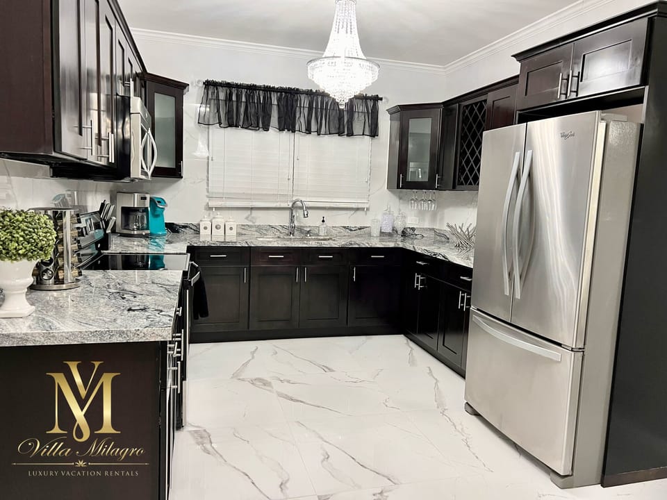 Fully equipped kitchen with top of the line stainless steel appliances & spices