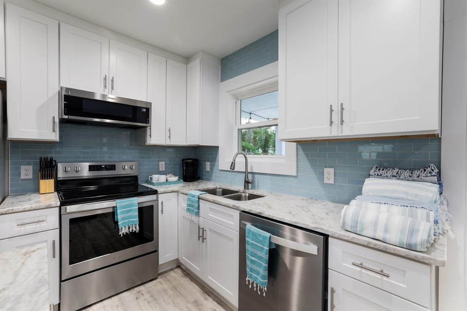 Light-filled and ready for everything from coffee to prep space for dinner.