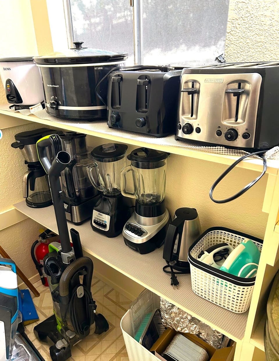 Pantry has extra blenders, crock pots ,large pots etc. Everything you need 