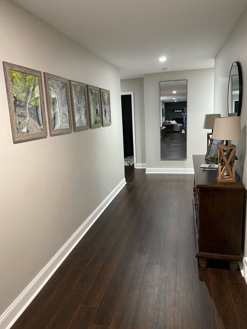 Long wide hallway separates the living space from the bedrooms 