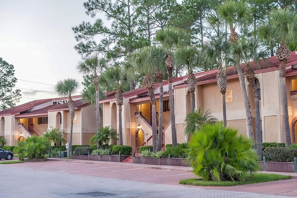 Picture effortless getaways across breezy, resort-style exterior walkways.