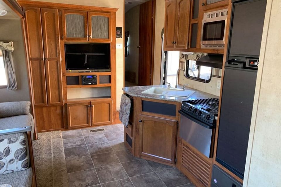 The fully-equipped kitchen.