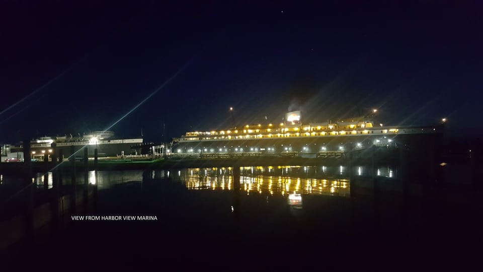 SS Badger night view from Harbor View Marina