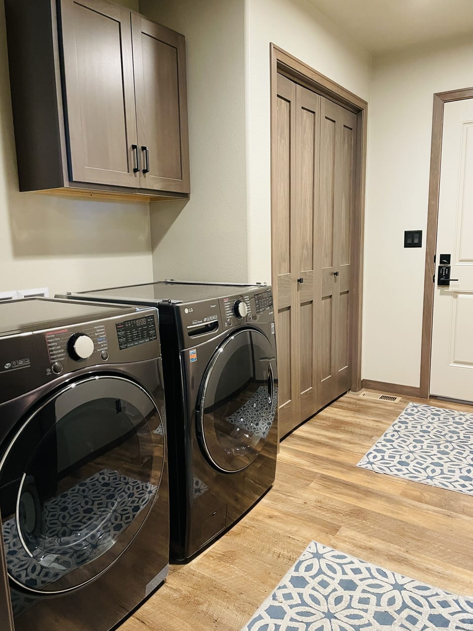 New powerful LG front load washer&dryer/Cleaning supplies located in the closet 