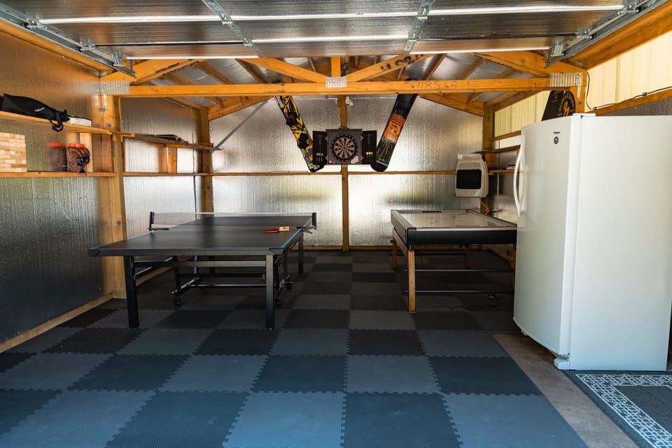Gaming garage. Ping pong, air hockey & darts. Plus outdoor games like cornhole.