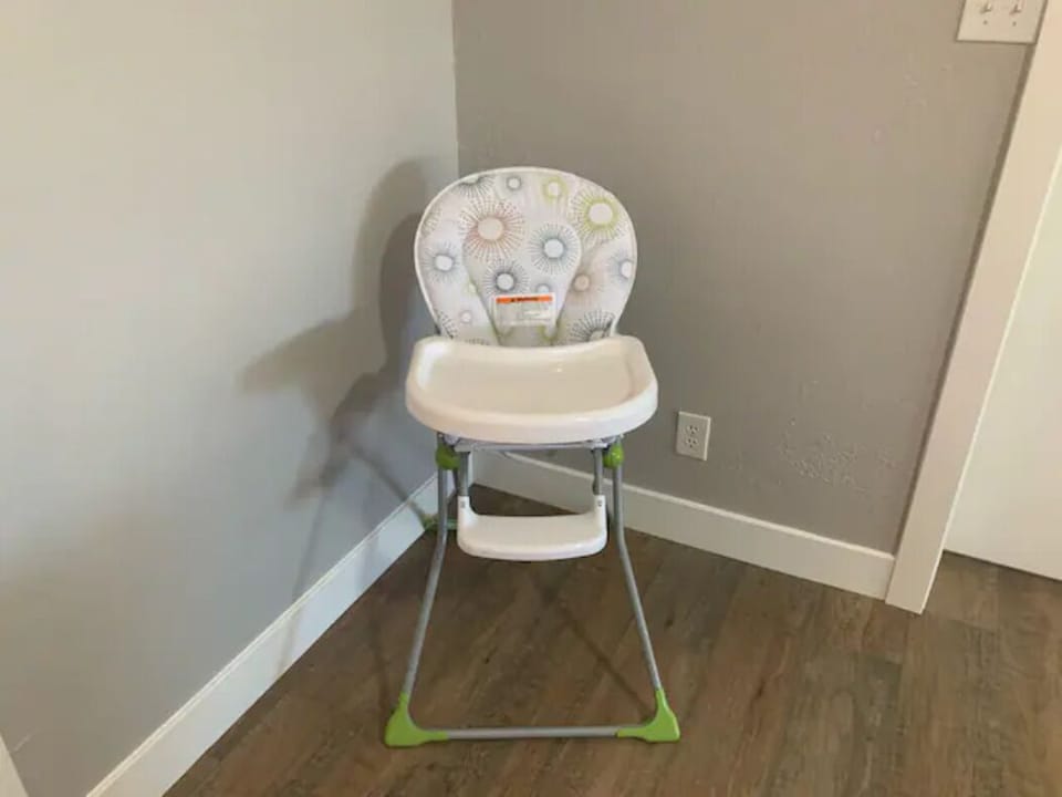 One of two high chairs available on site for guests