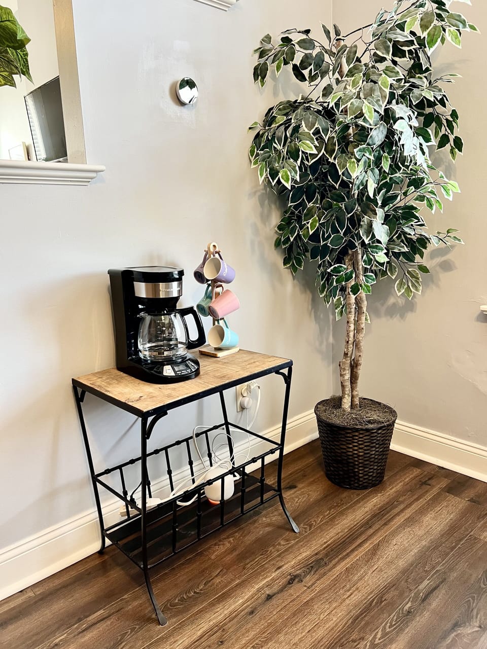 Coffee station with mugs and coffee maker