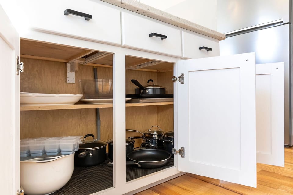 Pots + Pans, mixing bowls, serving bowls + platters, sheet pans, ice cube trays.