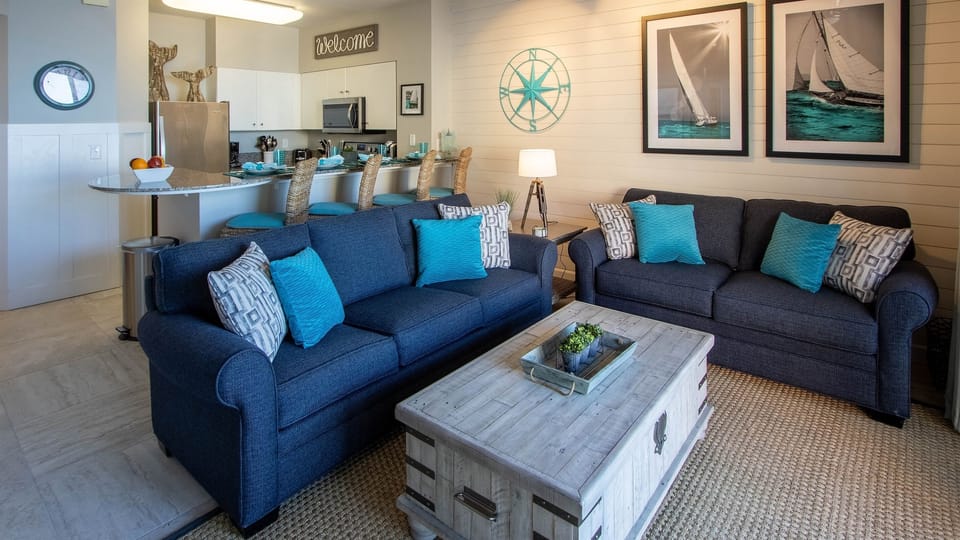 Cozy and spacious living room with queen sleeper sofa.