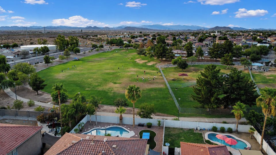 Drone shot of park behind property 