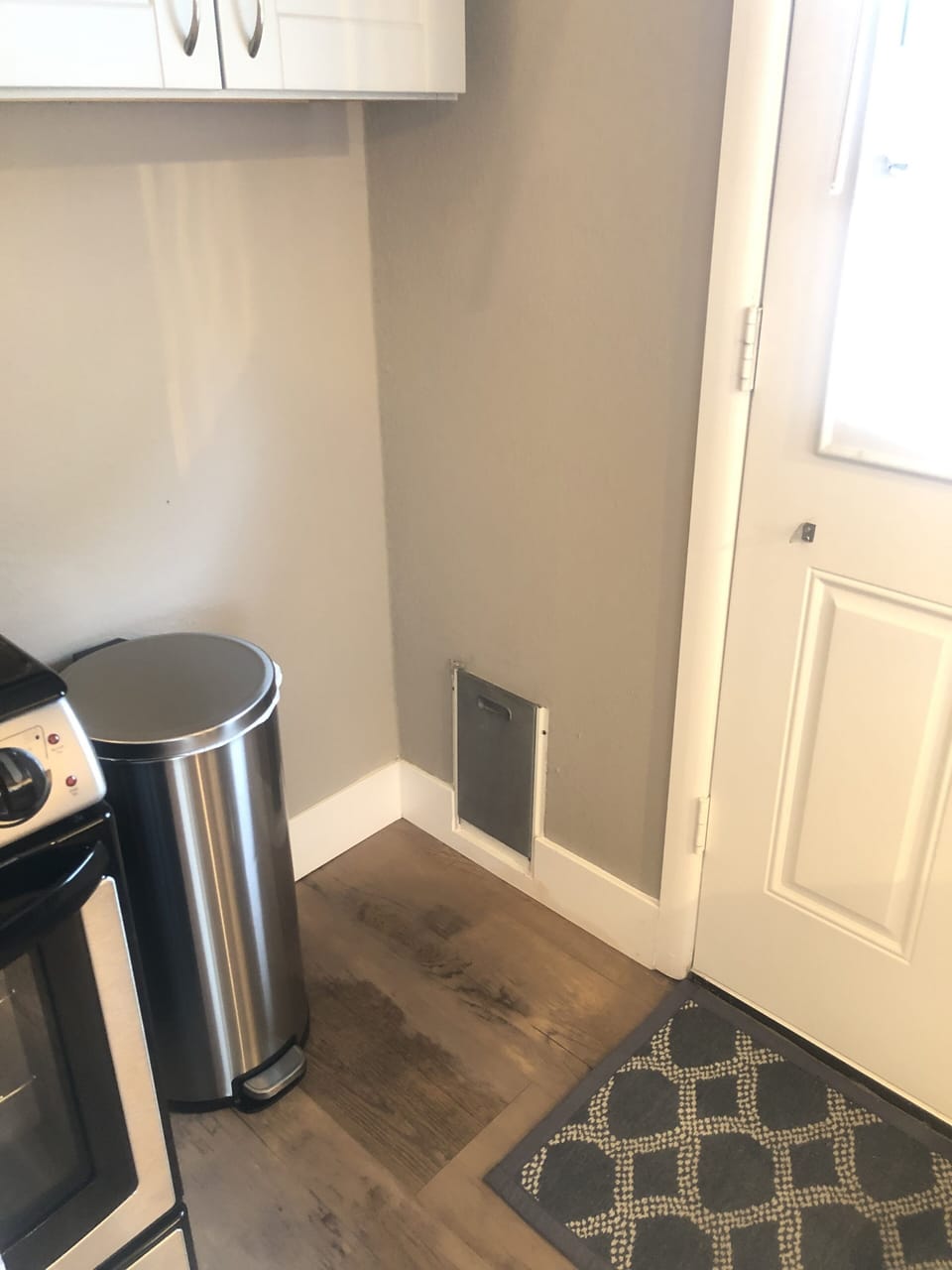 Doggy door for small pups with private courtyard outside.