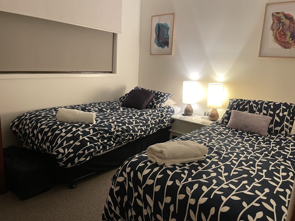 Bedroom2, two king singles can be zipped  to make a king. ceiling fan, air cond