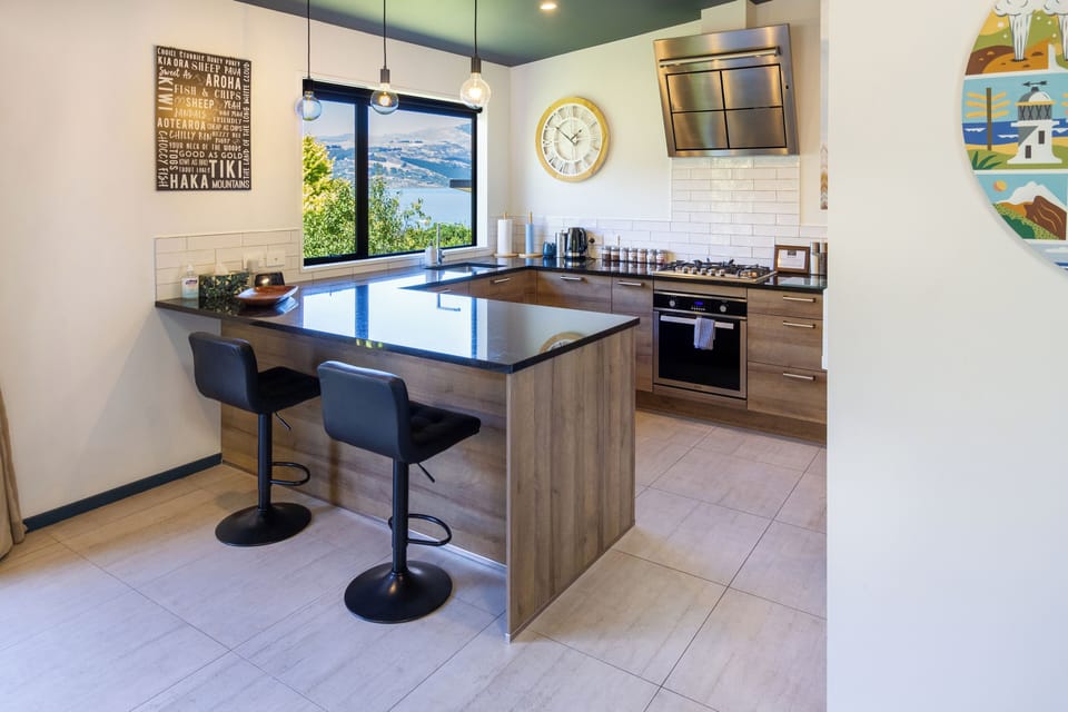 Large, well-equipped kitchen with sea views