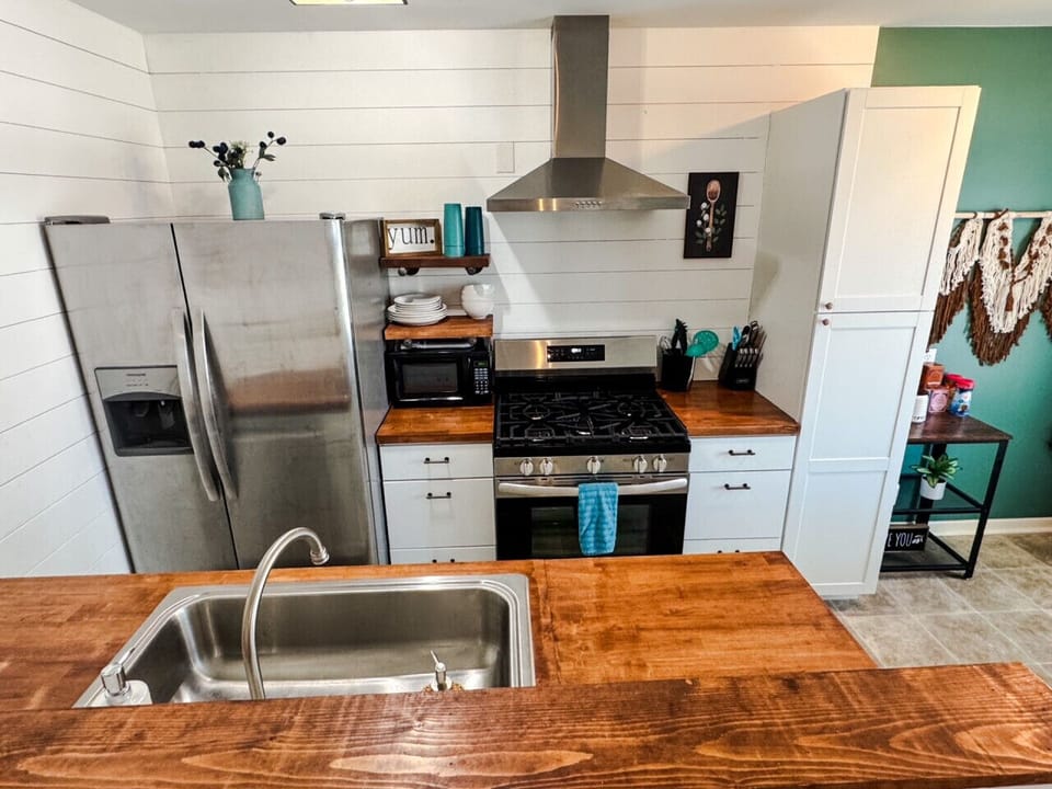 Full size appliances and everything you need to cook a meal!