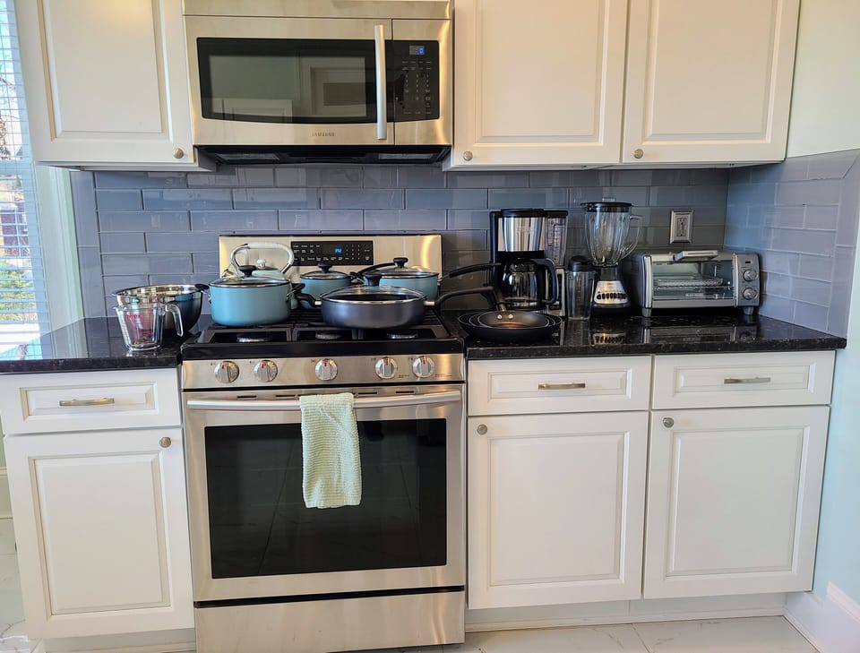 Fully stocked kitchen.