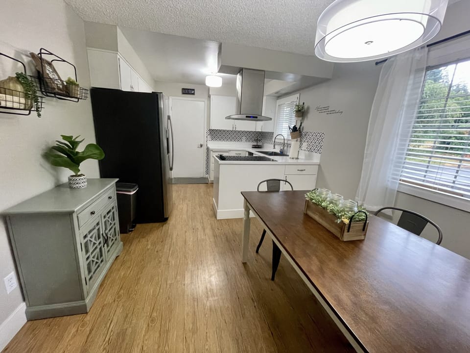 Kitchen with all new stainless steel appliances. 