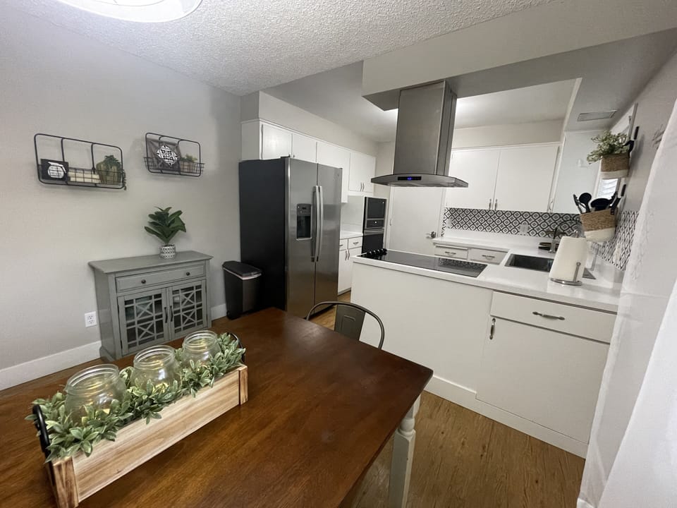 Kitchen with all new stainless steel appliances. 
