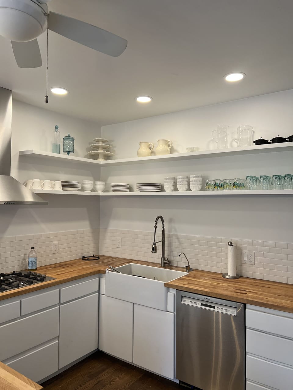 New kitchen with shelves.