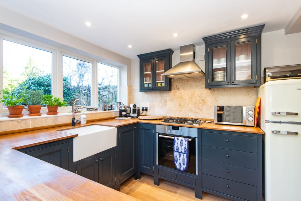 The dual aspect kitchen is light and spacious.
