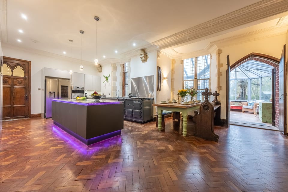 The Chapel, North Elmham: An open plan kitchen with dining area