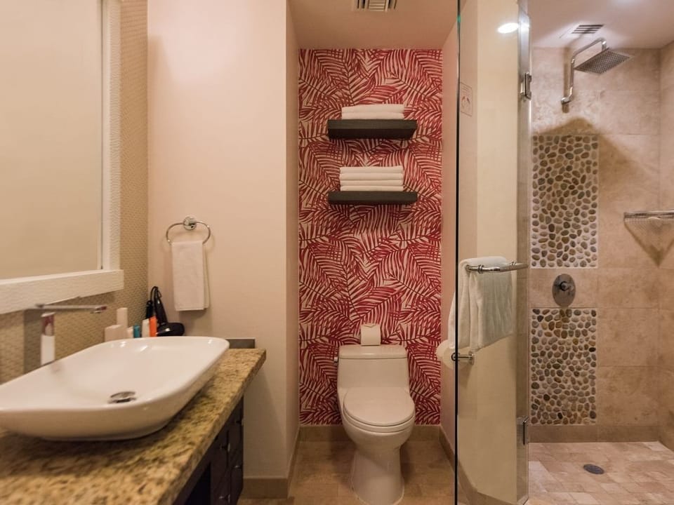 updated bathroom with roomy shower

