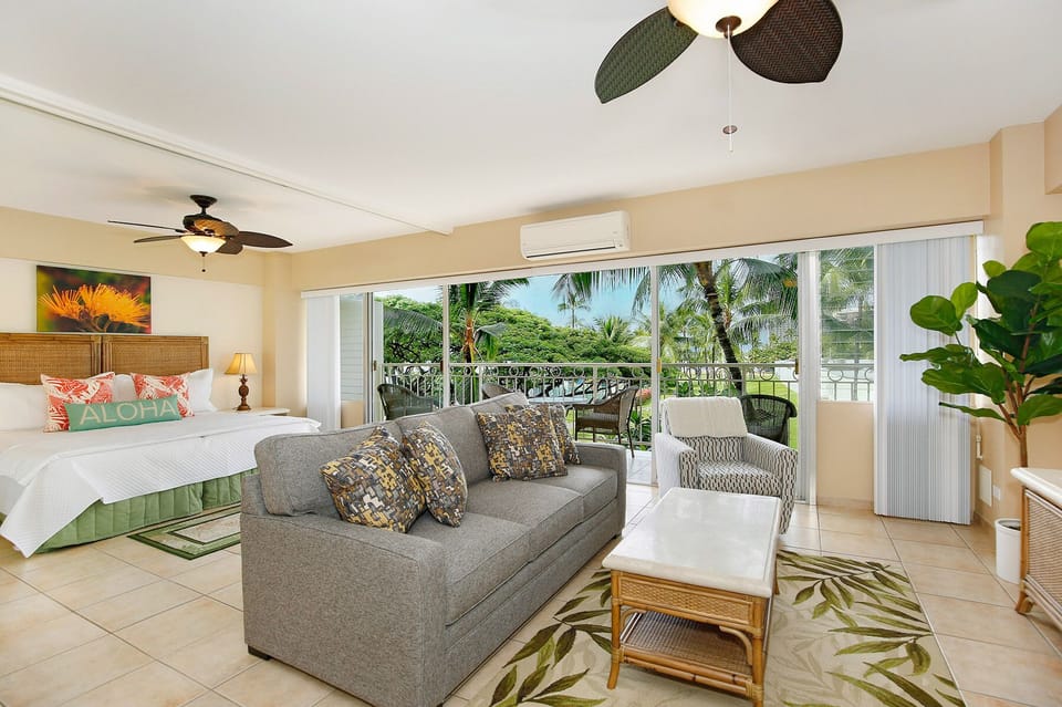 Folding Divider separates living room from sleeping area