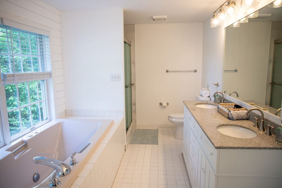 Ensuite bathroom with Jacuzzi tub and standing shower