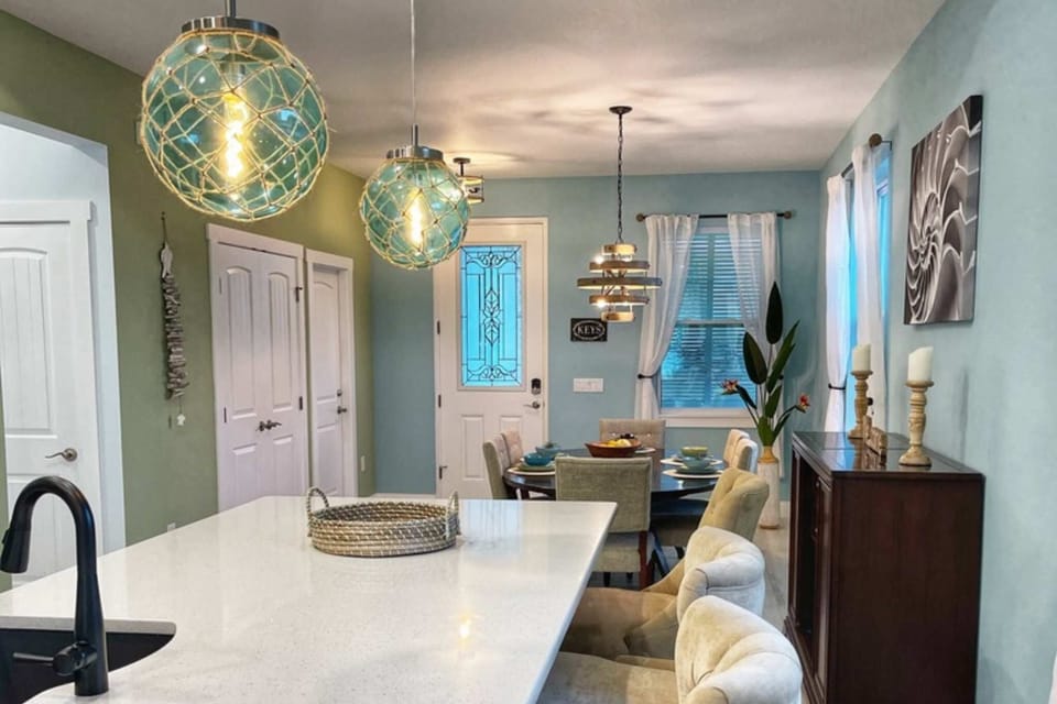 Kitchen Island into Dining and Front Door