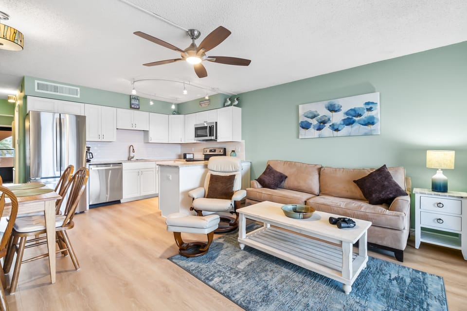 Living area has queen sized pull out sofa