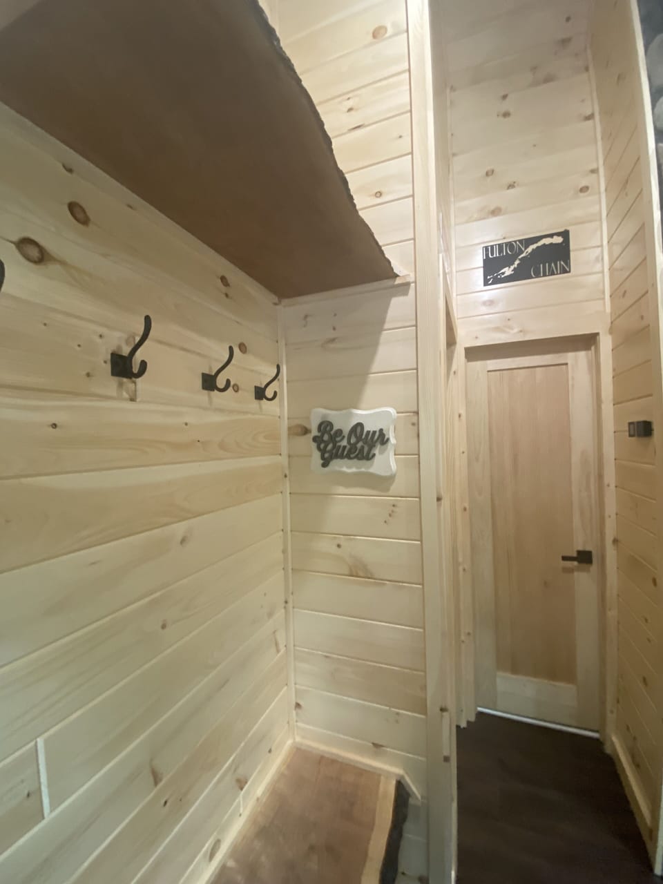 floating bench and shelf and a row of coat hooks to accommodate all your gear
