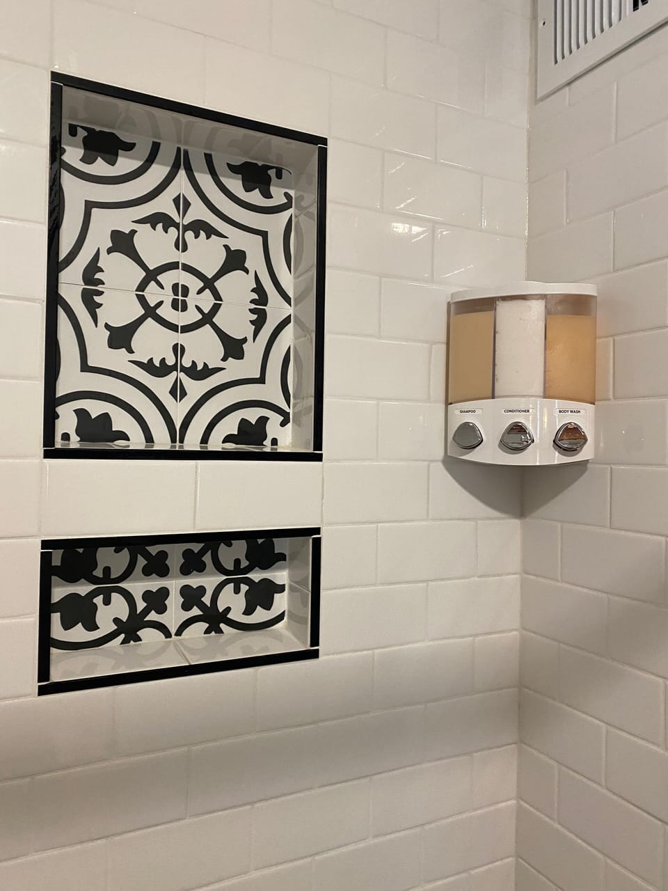 Shampoo, conditioner and body wash provided.