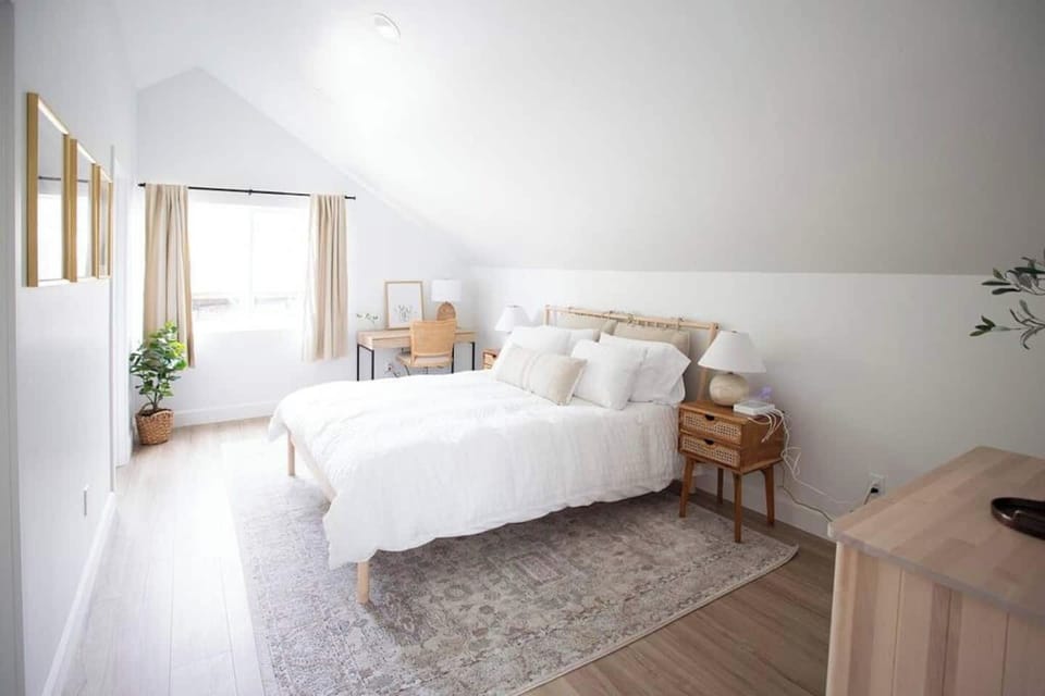 king sized bed, large comfortable bedroom