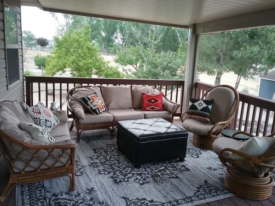 Covered deck and creekside view 