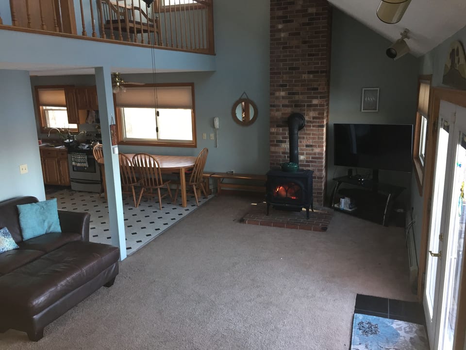 Open living room into kitchen 