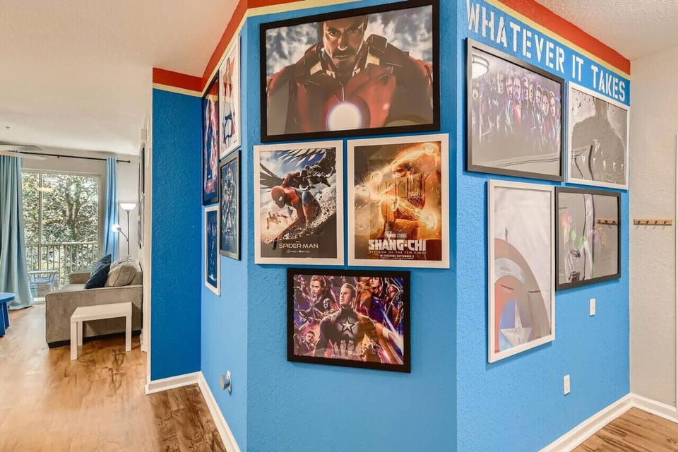 Step into a Marvel-inspired entryway, featuring themed décor that showcases your favorite superheroes.