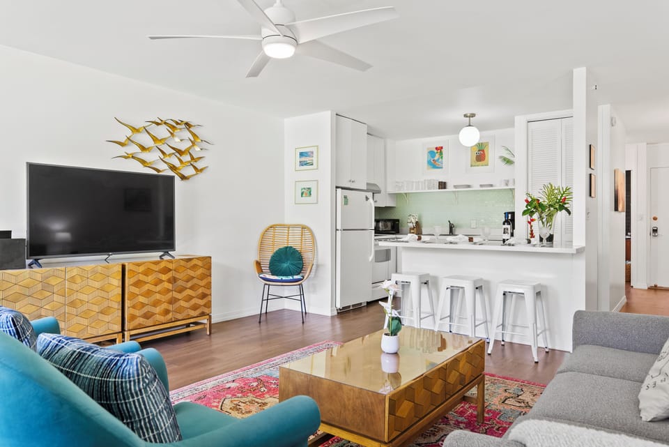 Open concept living room and kitchen.