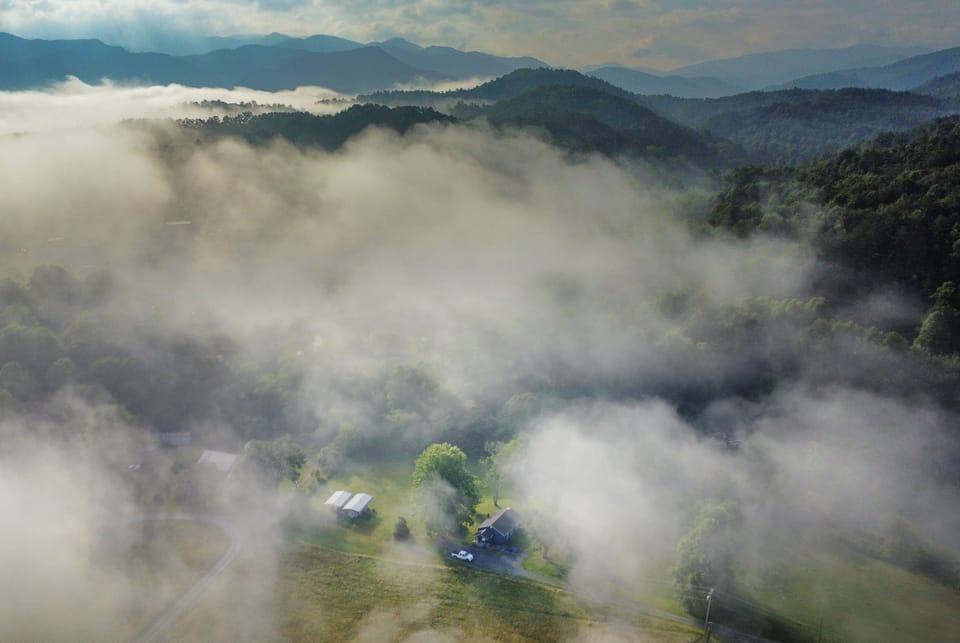 Sunrise - aerial photo of Carolina Joy vacation rental in Robbinsville NC.