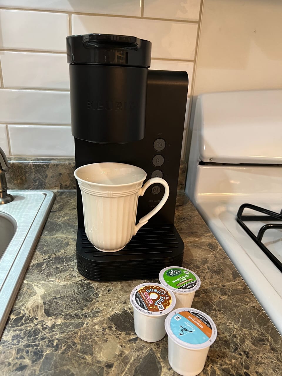 Keurig coffee station uses sparkling well water. 