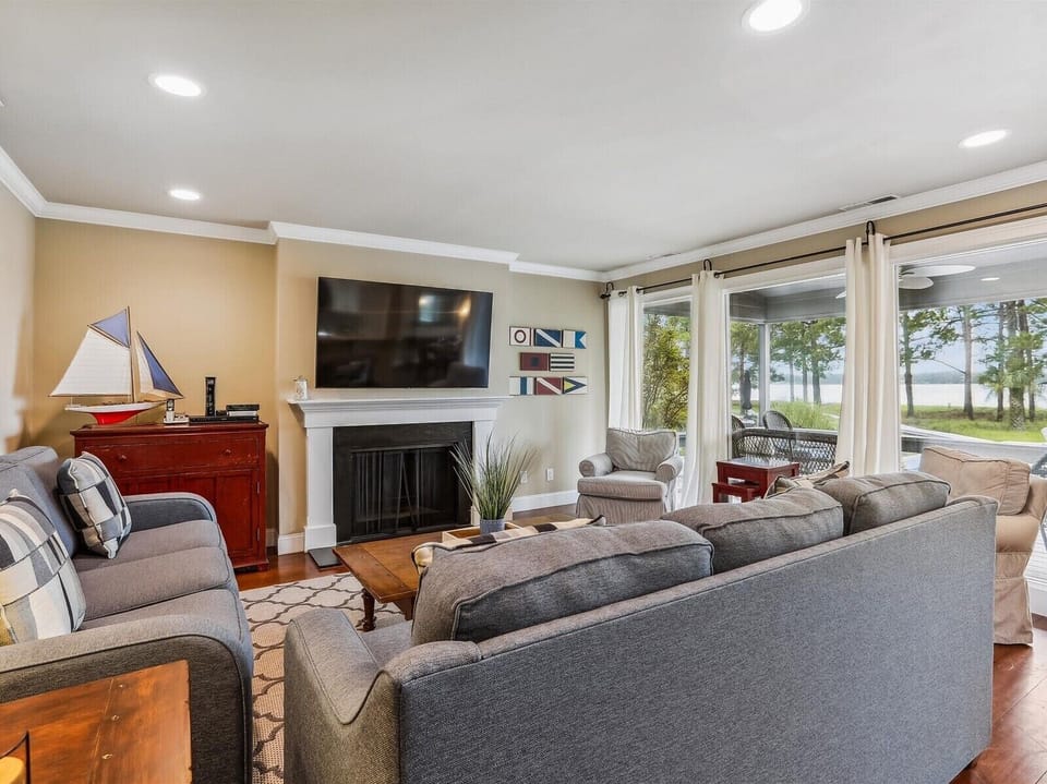 Living Room with Water Views at 15 Lands End
