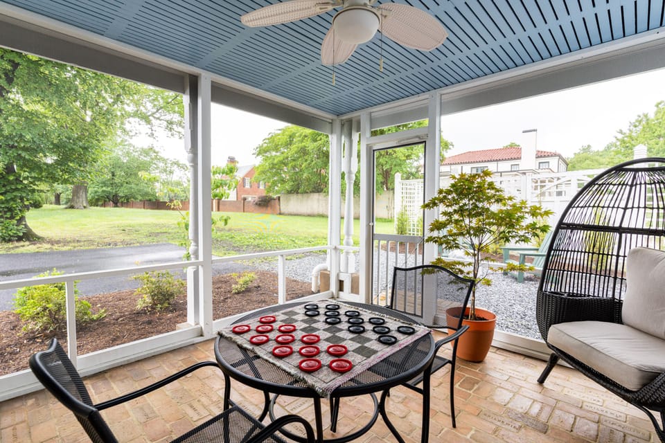"The screened porch was a delight for morning coffee or evening checkers."