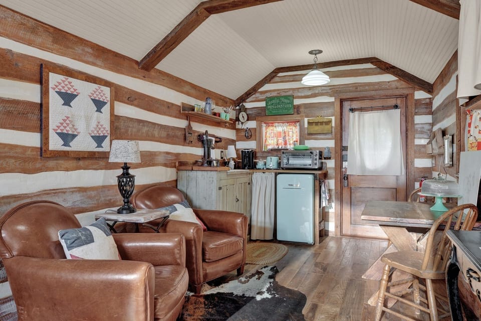Club chairs and kitchenette