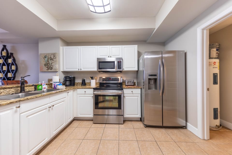 Fully stocked kitchen.