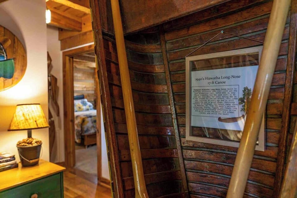You can learn all about this gorgeous 17 foot canoe for which our cabin is named!
