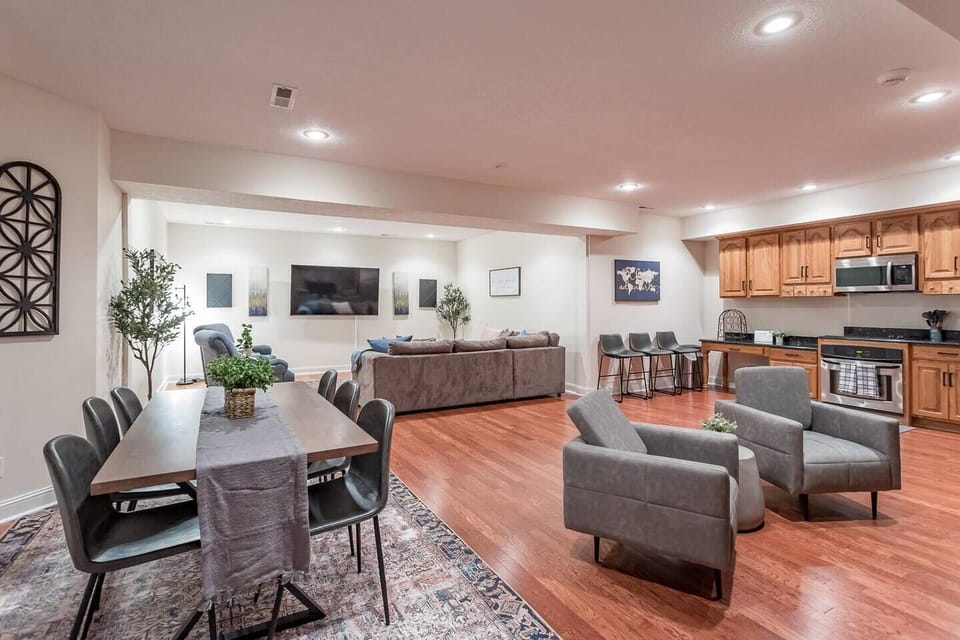 Spacious oversized living, kitchen, and dining space. Abundance of cabinetry and full size kitchen appliances.