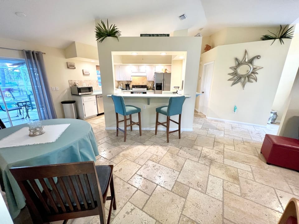View from the hallway to the guest bedrooms, right outside of the guest bathroom