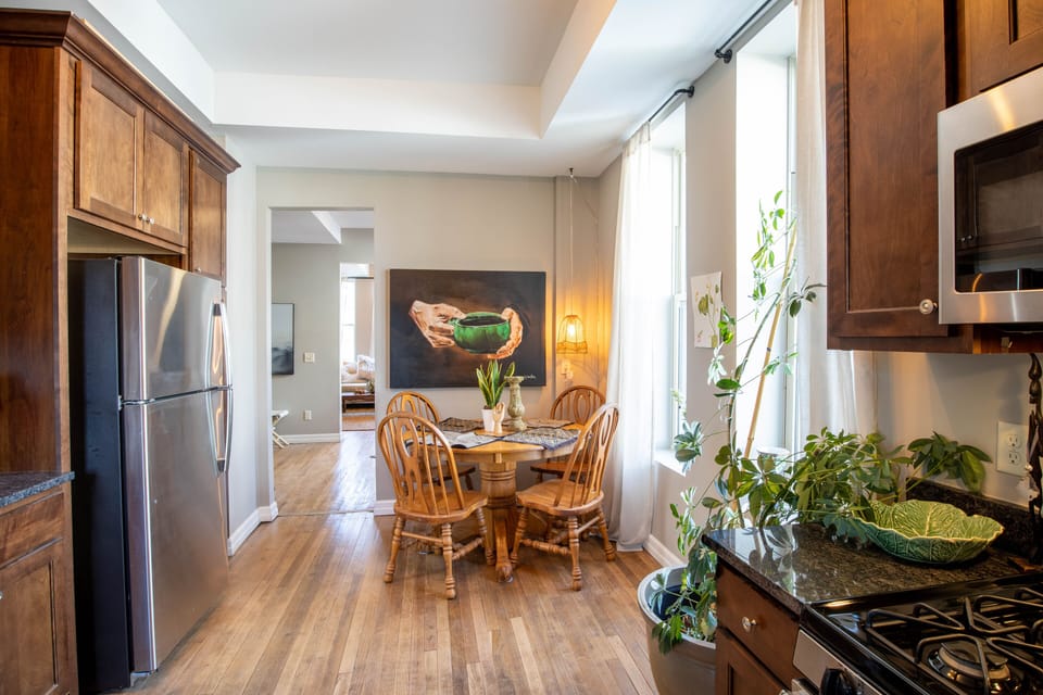 Dining off kitchen
Fear not--there's a leaf to expand dining if needed!