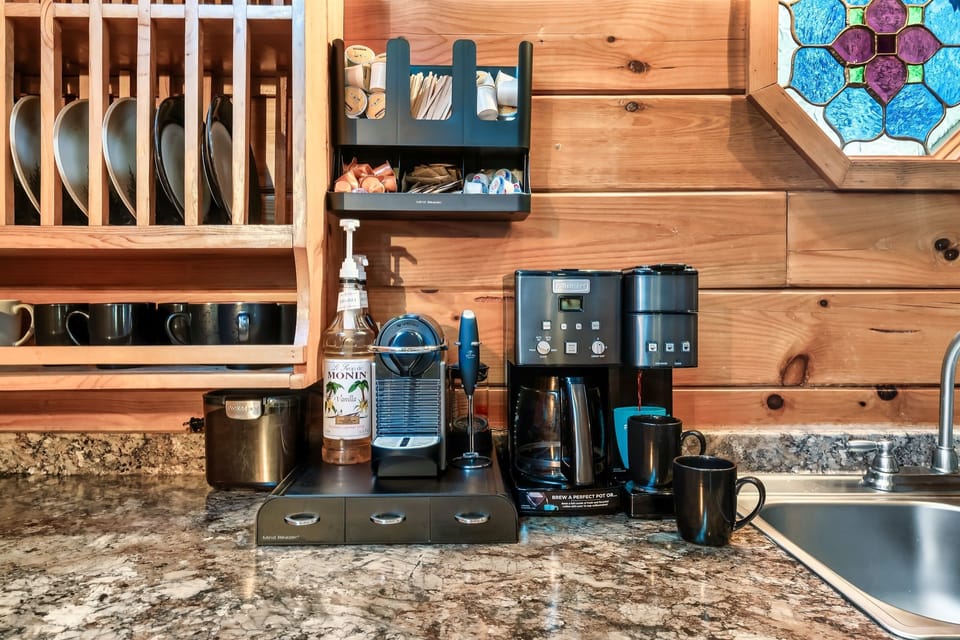 Enjoy a fully stocked coffee bar for all your caffeination needs!
