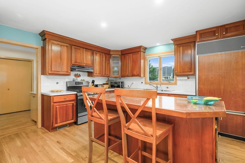 Kitchen with counter seating for two